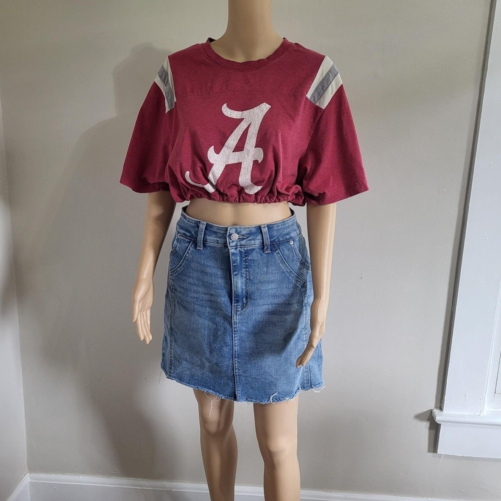 Upcycled Cropped University Alabama Graphic T-Shirt OOAK Elastic Waist